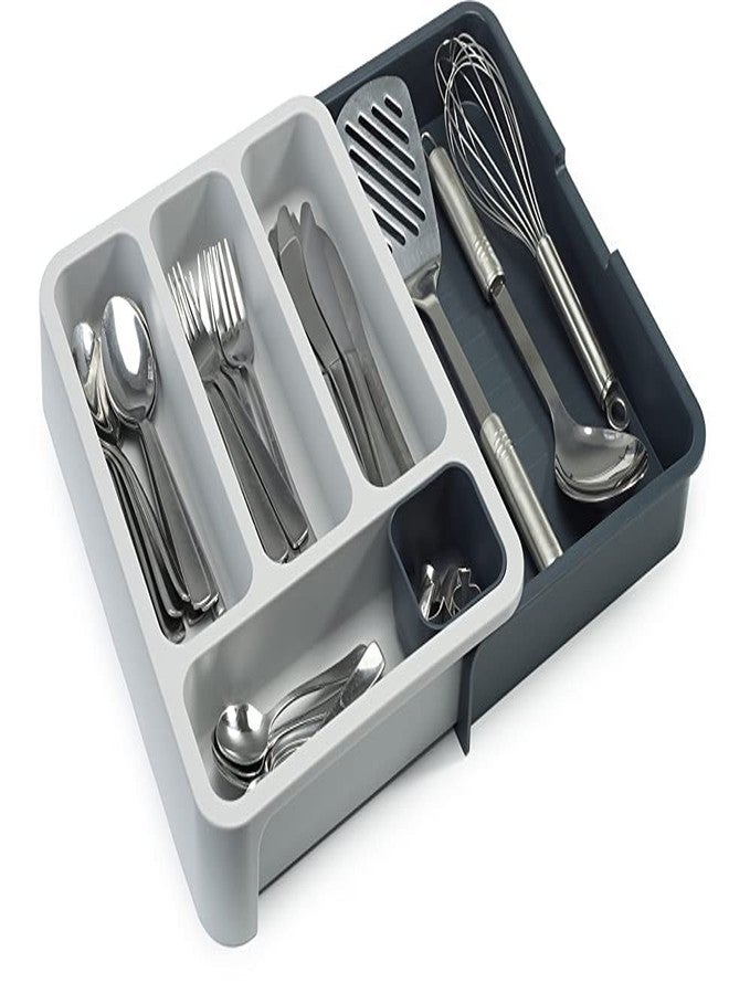 Styxon Expandable Cutlery Tray - Foldable Drawer Holder to Store Organize Spoons Toiletries For Home Kitchen | 38 X 5.5 X 29 cm | Gray & White | Plastic - Image 1